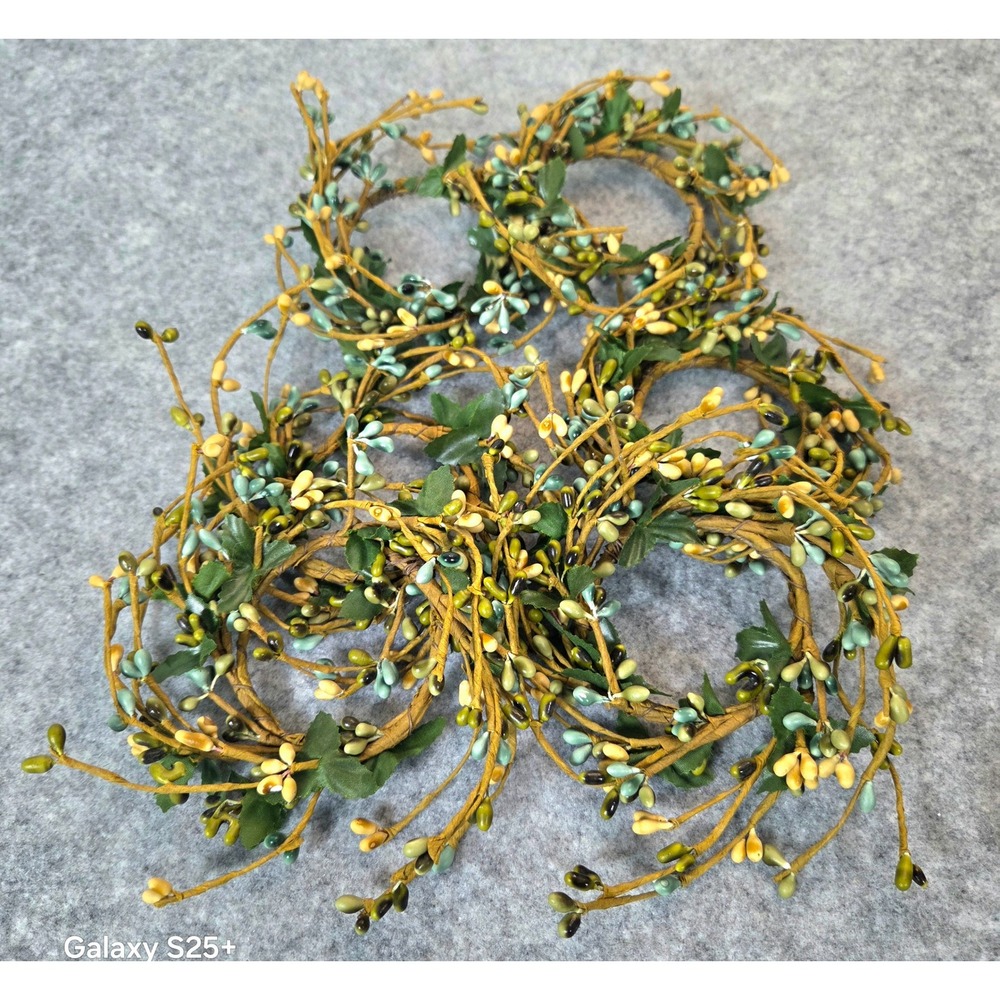Set of 6 Mini Pip Berry Candle Rings Yw Gr Blu Farmhouse Decor 1.5in Inner D